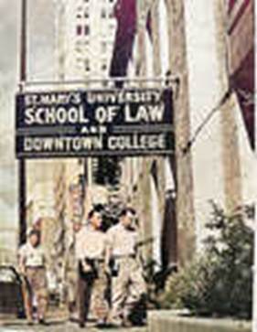 Photo of Justice Carlos Cadena arriving to teach at St. Mary's Law School in downtown San Antonio